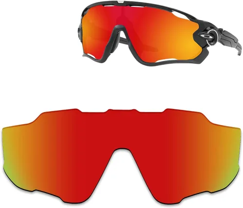 Vista 3 de Lentes de repuesto polarizadas antidecoloración antideslumbrantes de 0.472 in para gafas de sol Oakley Jawbreaker, Azul océano y rojo fuego