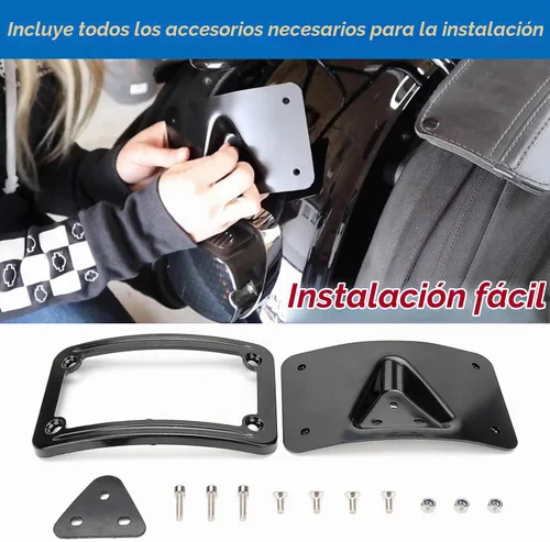 Vista 3 de 3148 Soporte de placa de matrícula curvado inclinado con marco compatible con Harley Davidson montaje de 3 agujeros (negro)