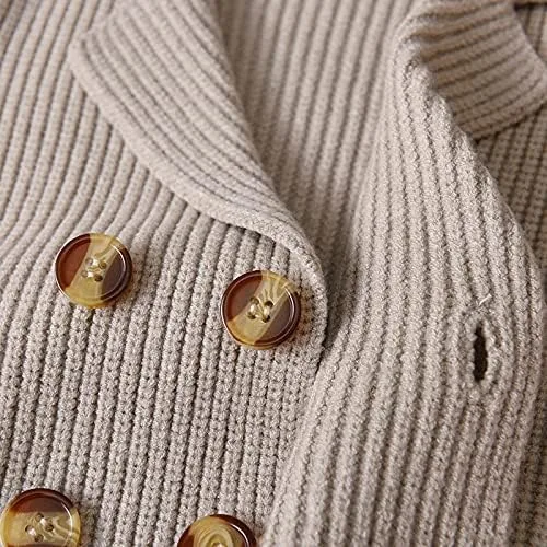 Vista 5 de Suéter de punto para niños pequeños, chaqueta de ganchillo, elegante cuello con muescas, suéter de doble botonadura