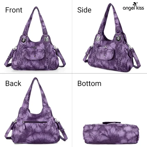 Vista 4 de Angelkiss - Bolsos y bolsos de mano para mujer, de cuero vegano lavado, bolso cruzado de hombro