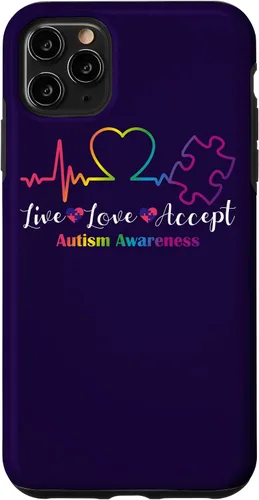 Vista 13 de Funda para iPhone 13 Pro Max Live Love Acept Autismo Concientización ECG Línea de Pulso Autismo Mamá