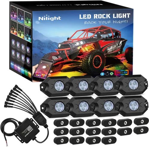 Vista 29 de Nilight Luz LED RGB para látigo, 2 unidades, 3 pies, con 4 luces de roca RGB-Látigo+Roca
