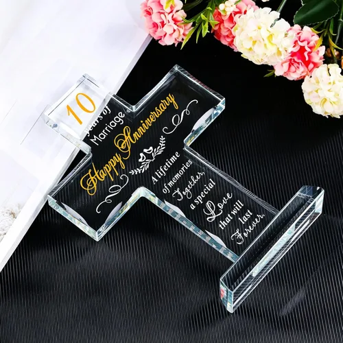 Vista 5 de YWHL Feliz 10º Aniversario Regalos de Cruz de Cristal para Esposa, Regalos Religiosos del 10º Aniversario de Boda para Pareja, Decoración de Fiesta