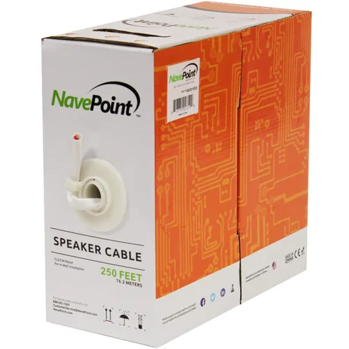 Vista 3 de NavePoint Cable de altavoz de audio de pared de 100 pies CL2 14/2 AWG calibre 2 conductores a granel transparente