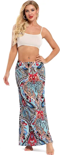 Vista 4 de Yinggeli - Falda larga de estampado bohemio para mujer