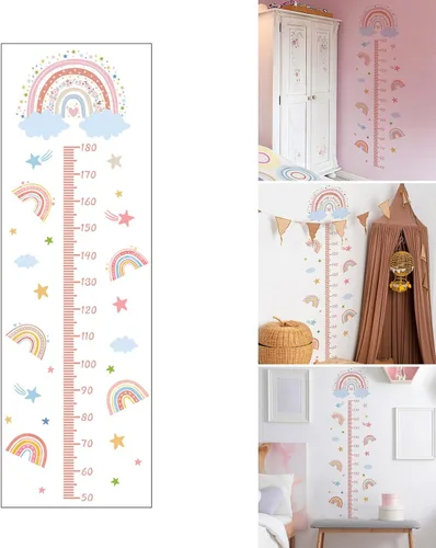 Vista 2 de Cartoon Rainbow Themed Growth Chart Wall Sticker for Kids Adhesive Child Height Measurement Ruler Wall Decal Set Kids Growth Chart