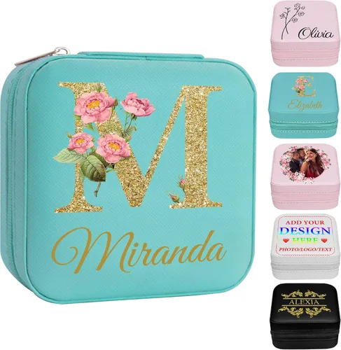 Vista 15 de Joyero personalizado con nombre, joyero de viaje portátil personalizado, organizador de joyas de cuero, cajas de dama de honor, boda, regalo