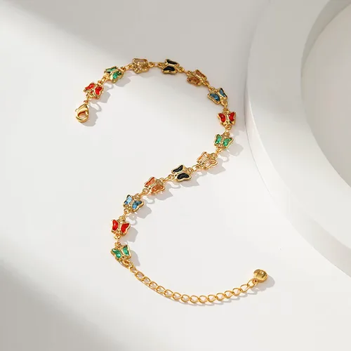 Vista 29 de Delicadas pulseras de oro para mujer, chapado en oro 18, ajustable, mal de ojo, mariposa, cuentas, perla, corazón, turquesa, hecha a mano para mujer