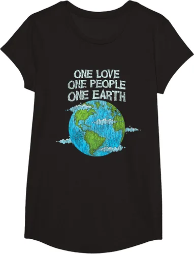 Vista 4 de Vintage One Love One People Planet Cambio climático Día de la Tierra Camiseta Negro