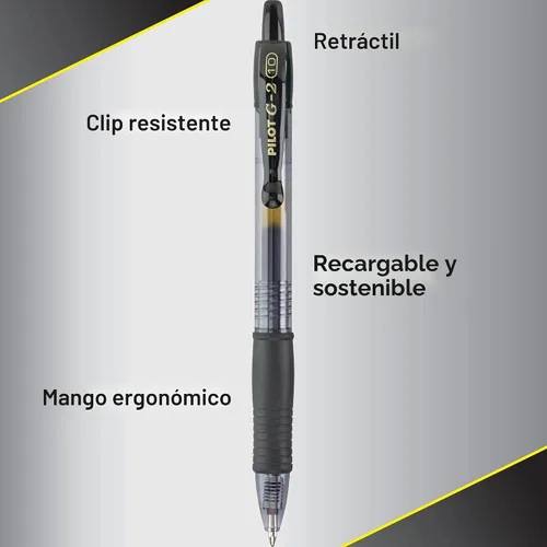 Vista 6 de PILOT G2 Bolígrafos de gel de alta calidad, con punta gruesa y retráctil, recargables, de tinta negra, paquete de 12 unidades (31256)