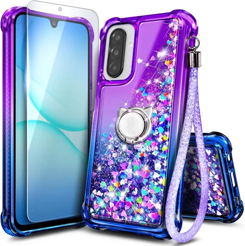 Vista 14 de NGB - Funda para teléfono Samsung Galaxy S9, color aguamarina/morado, bonita funda con purpurina líquida para mujeres y niñas, con protector
