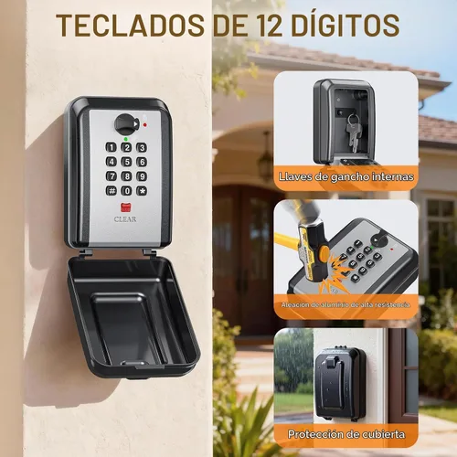 Vista 3 de Caja de Seguridad para Llaves, Combinación Personalizable de 12 Dígitos, Caja de Seguridad para Llaves con Código Restablecible, Gran Capacidad