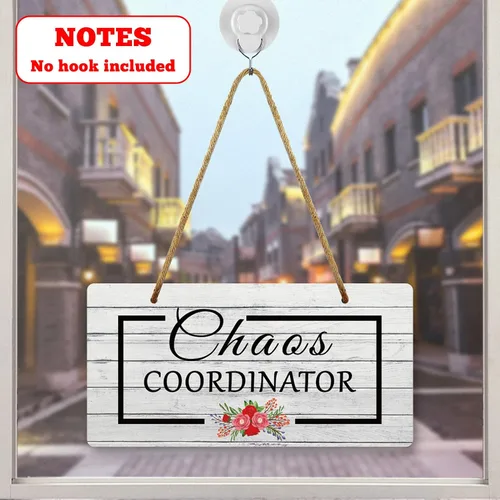Vista 3 de Cartel colgante de Coordinador del Caos de 10 x 5 pulgadas, placa para el hogar, regalo para mujeres, jefe, compañera de trabajo, profesora