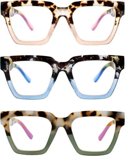 Vista 7 de Yogo Vision Blue Light Blocking Reading Glasses for Women Big Square Oversized Computer Readers (3 Pack)