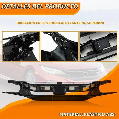Vista 5 de Rejilla delantera de malla negra mate para defensa delantera Compatible con Honda Civic 2019 2020 2021