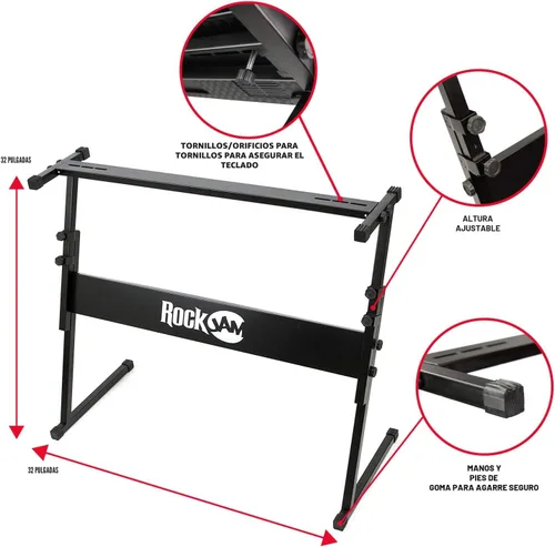 Vista 3 de Teclado electrónico RockJam de 61 teclas superkit con soporte, taburete, auriculares y fuente de alimentación