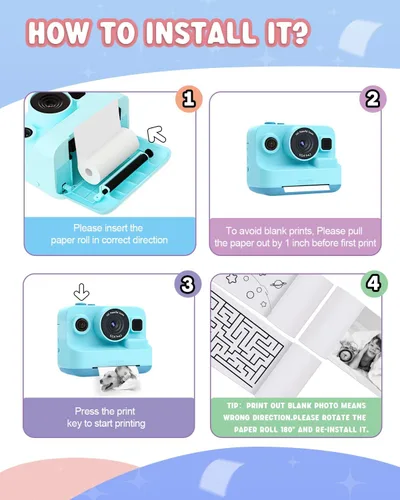Vista 8 de Dylanto Cámara de niños con impresión instantánea, cámaras instantáneas de 1080P para niños que imprimen fotos, regalos de Navidad de cumpleaños