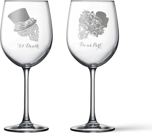 Vista 12 de Alterd Industries Calavera de azúcar – Til Death Do Us Part grabado, vasos de tostado, regalos de boda para parejas, calavera de copa de vino