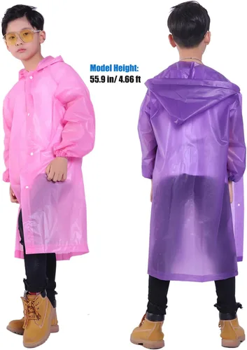 Vista 68 de Chaqueta de lluvia para niños, paquete de 2 ponchos de lluvia para niños, impermeables reutilizables para niños y niñas, impermeable, para exteriores