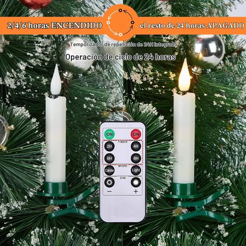 Vista 3 de IMAGE Juego de 12 velas LED cónicas sin llama, velas de marfil con mecha 3D con diseño de árbol de Navidad con clip, control remoto de 10 teclas