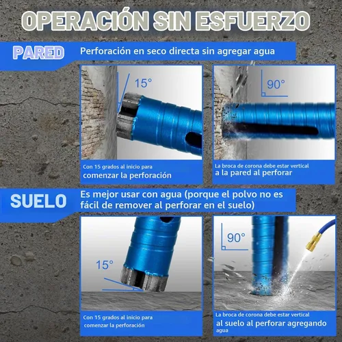 Vista 3 de SALI Brocas de núcleo de diamante, 1 pulgada de diámetro, 10 pulgadas/10.000 in, profundidad de perforación de 5/8-11 pulgadas, segmentos turbo