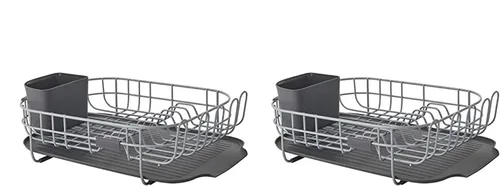 Vista 22 de KitchenAid Escurridor de platos compacto, que ahorra espacio, resistente al óxido con organizador de cubiertos extraíble y bandeja de escurrido Negro