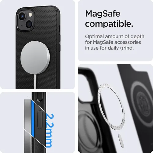 Vista 3 de Spigen Mag Armor (MagFit) compatible con MagSafe diseñada para iPhone 13 (2021), color negro mate MagFit