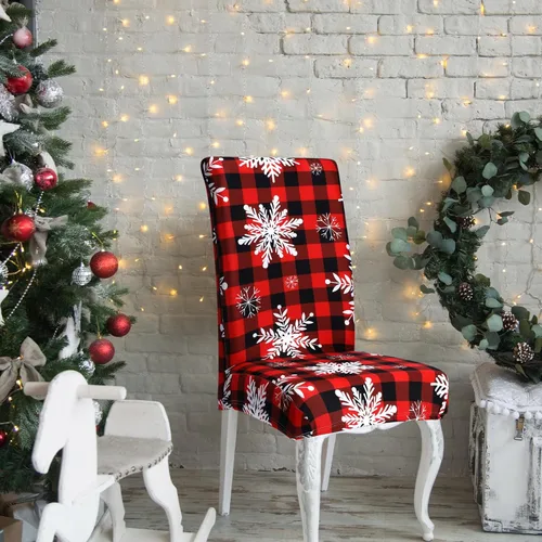 Vista 4 de Preboun 6 piezas de fundas para sillas de Navidad, protectores elásticos estampados para respaldo de silla, fundas para sillas de comedor, fundas