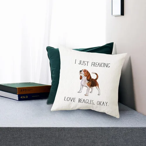 Vista 2 de Sidhua Beagles - Funda de almohada con temática de perros para el hogar, con cita divertida "I Just Freaking Love Beagles Okay", funda de almohada