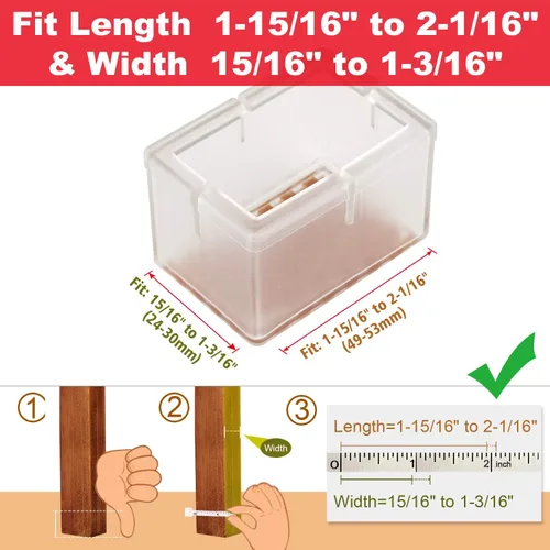 Vista 2 de Protectores de suelo para patas de silla, ajuste rectangular, longitud de 1-15/16 a 2-1/16 pulgadas y ancho de 15/16 a 1-3/16 pulgadas, tapas