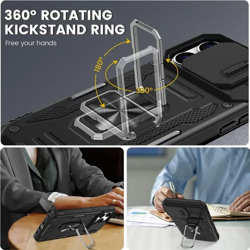 Vista 3 de Maxdara Funda para iPhone 14 Pro Max, con cubierta deslizante para cámara y soporte giratorio de 360° integrado y protector de pantalla de vidrio