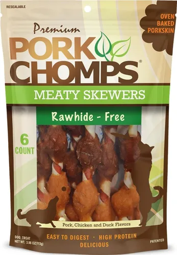 Vista 10 de Pork Chomps Masticables para perros de piel de cerdo al horno, 5 en mini giros, Pepperoni, 30 unidades Horneado con piel de cerdo real: un