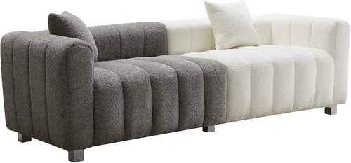 Vista 6 de Sofá moderno de 3 plazas de 87.4 pulgadas, sofá de burbujas para sala de estar, sofá de terciopelo con asiento profundo Teddy Bouclé, sofá de dos