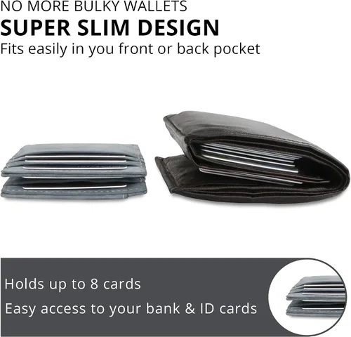 Vista 3 de Garzini Magic Wallet con ventana de identificación, cartera minimalista con tarjetero RFID, cartera de piel para 8 tarjetas