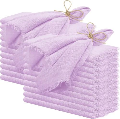 Vista 16 de 24 servilletas de tela hechas a mano con flecos beige, 16 x 16 pulgadas, delicadas servilletas de algodón rústico a granel para bodas, cenas, fiestas