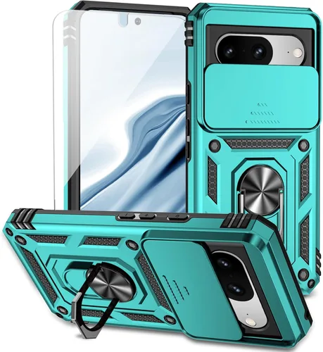 Vista 14 de Funda para Google Pixel 8 con cubierta deslizante para cámara con protector de pantalla HD [grado militar de 16 pies probada en caídas] Funda Negro