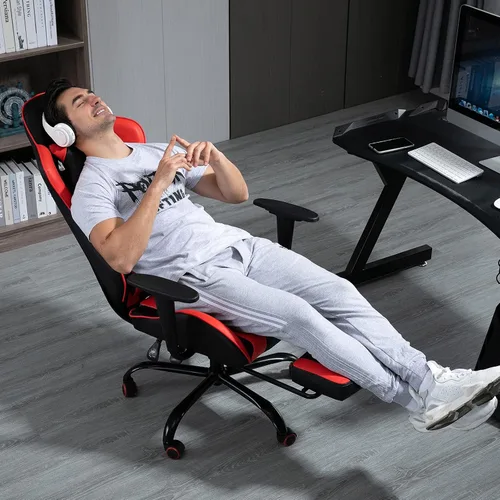 Vista 8 de Silla de masaje para juegos con reposapiés, silla de carreras de video, silla de computadora con respaldo alto, silla de computadora reclinable