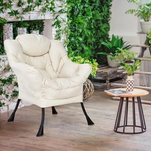 Vista 7 de Giantex Silla moderna perezosa, silla de salón contemporánea de tela de poliéster con marco de acero, silla individual tapizada con reposabrazos