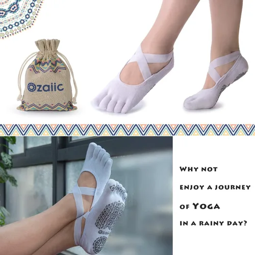 Vista 7 de Ozaiic Yoga Socks for Women with Grips, Non-Slip Five Toe Socks for Pilates, Barre, Ballet, Fitness