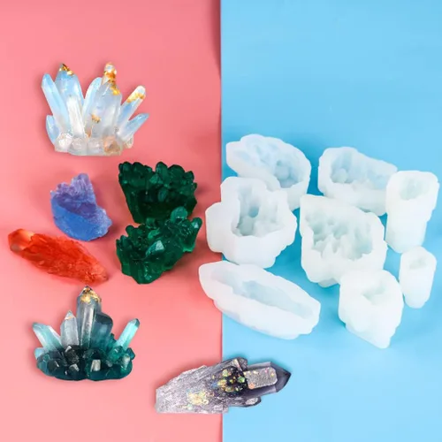 Vista 7 de 11 moldes de resina de racimo de cristal, moldes de silicona de roca de cuarzo, diferentes formas, moldes de resina epoxi, piedras preciosas