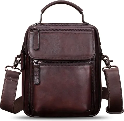 Vista 2 de IVTG Bolso de mensajero de cuero genuino para hombre, bolso bandolera bandolera para trabajo, negocios