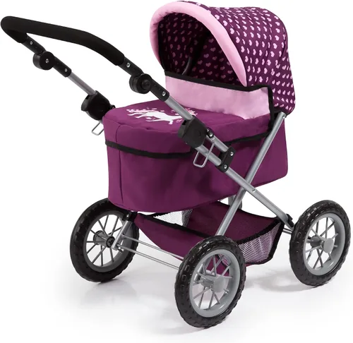 Vista 4 de Bayer Trendy - Cochecito para muñecas, color rosa y burdeos con asa ajustable Fits 18 Inch Dolls, Foldable Metal Frame with Matching Shoulder Bag