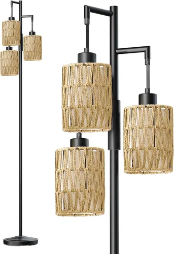 Vista 6 de Oneach Lámparas de pie de 70 pulgadas para sala de estar, lámpara de pie bohemia regulable con 3 bombillas, lámpara de árbol de esquina industrial