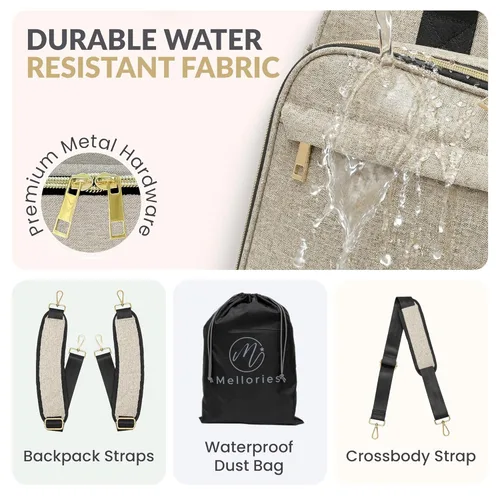 Vista 5 de Mellories Bolso de pañales convertible de 4 en 1 para bebés niños y niñas - Se convierte en mochila de pañales, bolso de bebé, bolso de cochecito