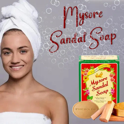 Vista 4 de Mysore Sandal Jabón 4.41 oz (125 gramos) Caja (paquete de 5)