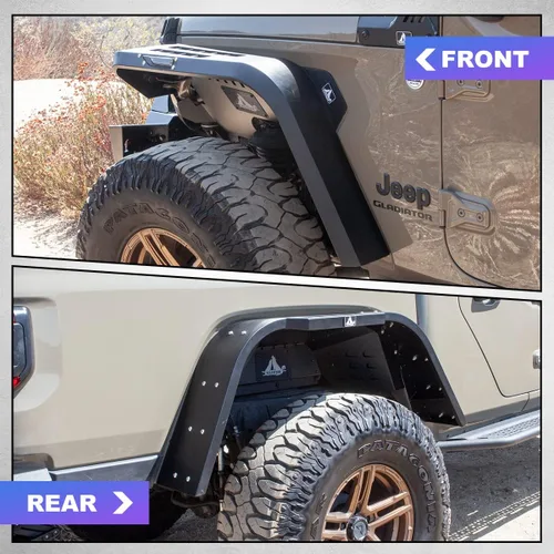 Vista 3 de WOLFSTORM Guardabarros delanteros y traseros aptos para Jeep Gladiator JT 2019 2020 2021 2022 2023 2024 2025 2026 de acero resistente, defensas