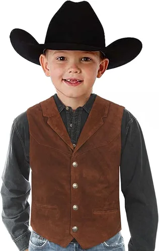 Vista 3 de Chaleco occidental de ante estilo vaquero para niños, chaleco vintage
