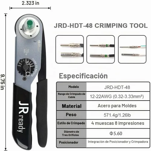 Vista 3 de JRready JRD-HDT-48 Deutsch - Herramienta de engarzado de contactos sólidos HDT-48-00 para tamaño 12, 16, 20 pines Deutsch, funciona con conectores