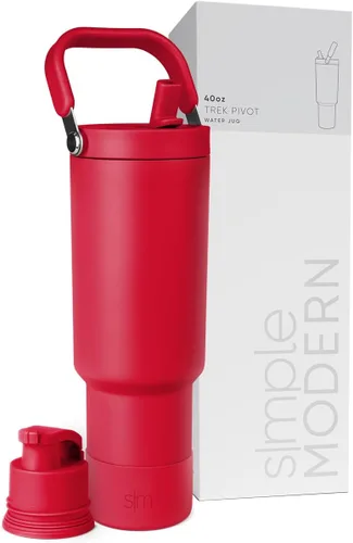 Vista 38 de Simple Modern Trek Pivot Vaso con pajita abatible de 30 oz con asa Botella de agua y protector Tapas intercambiables de pajita y para beber