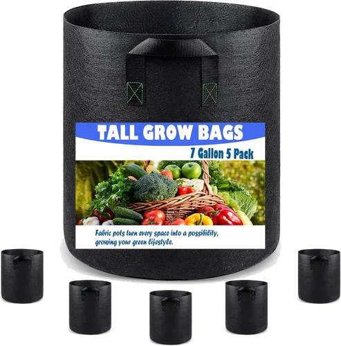 Vista 11 de Paquete de 5 bolsas de cultivo de 3 galones, macetas de cultivo de plantas de tela no tejida de alta resistencia para verduras Heavy Duty
